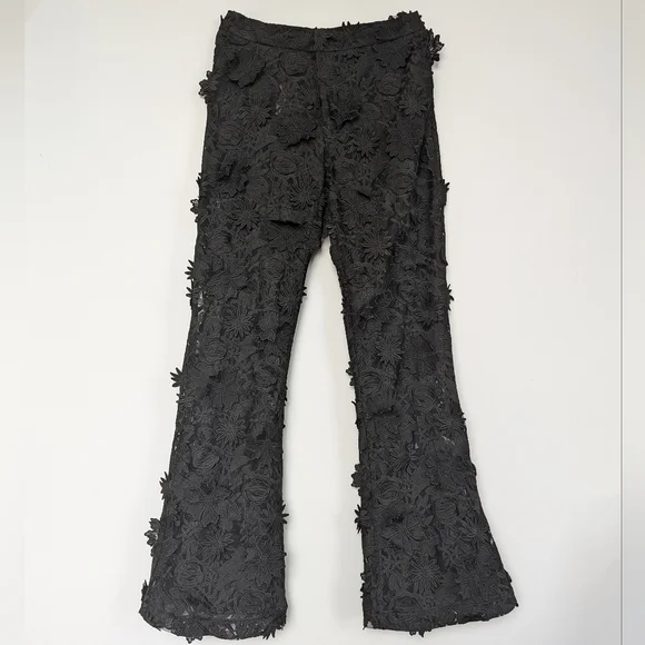Fashion Nova Denise Sheer Mesh Flower Embroidered Hi-Rise Flare Pants Black sz L - Picture 3 of 17